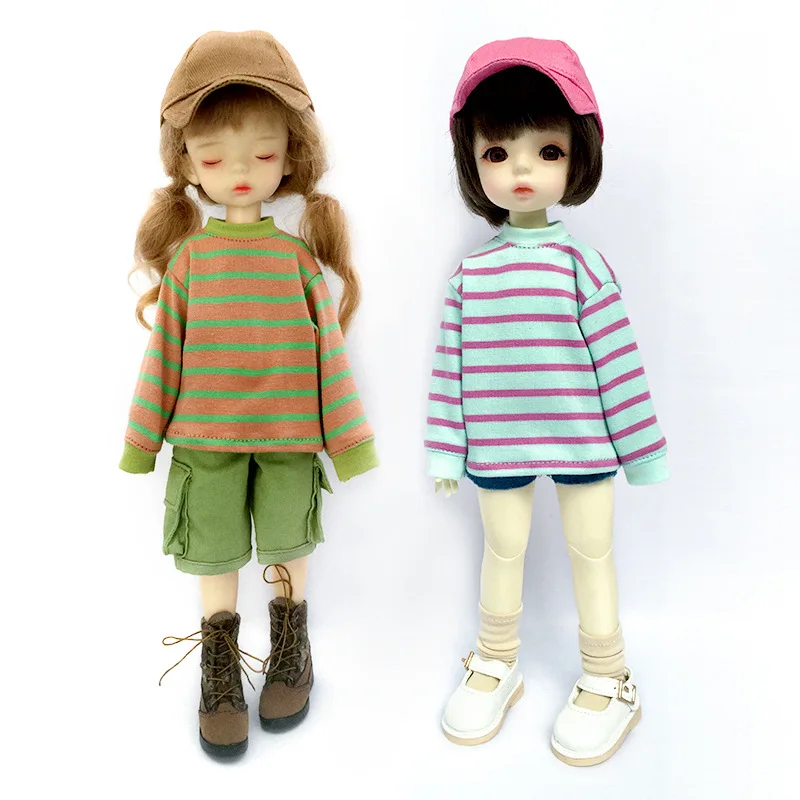 1/6 Bjd Dolls Одежда Полосатый свитер с короткими рукавами, однотонные брюки, подходят для 1/6, YOSD, 30 см SD Аксессуары для куклы Игрушки
