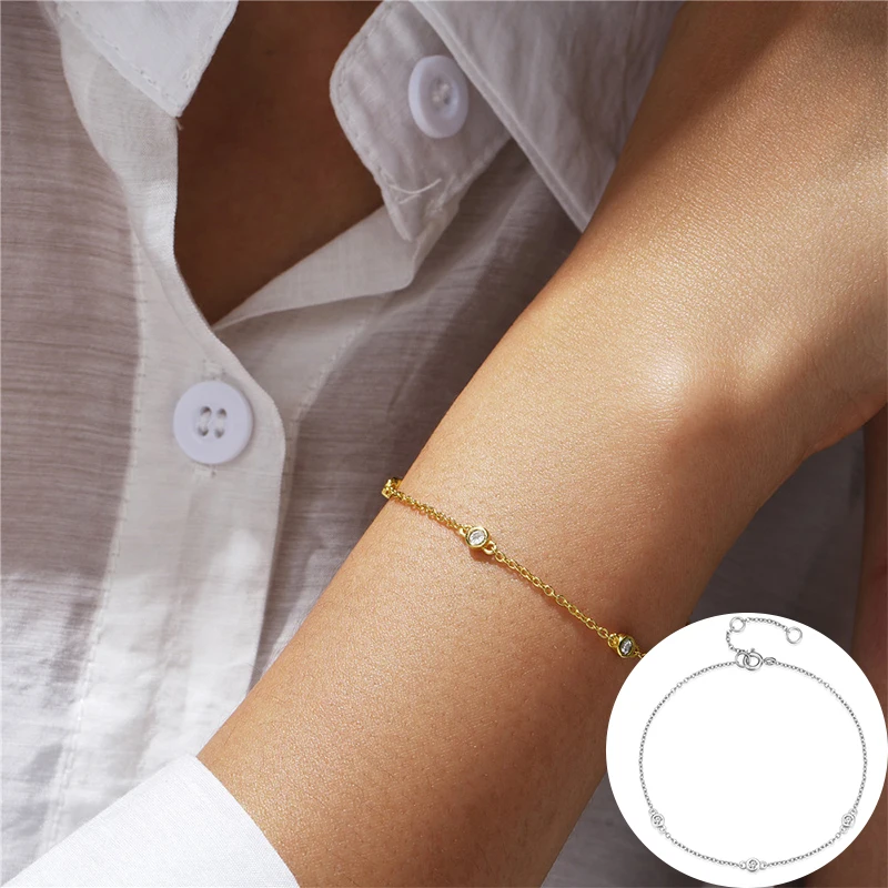 100% 925 стерлингового серебра циркон геометрическое ожерелье для женщин и девочек мода простой круглый дизайн ювелирных изделий для вечеринки подарок дропшиппинг