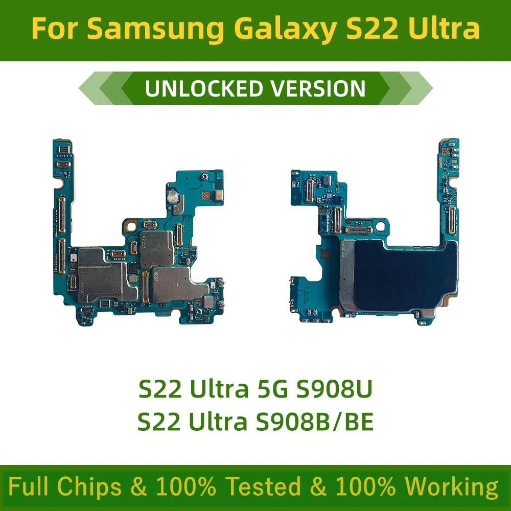 100% разблокированный Mainbaord для материнских плат Samsung Galaxy S22 Ultra 5G S908B S908U Материнские платы полностью протестированы