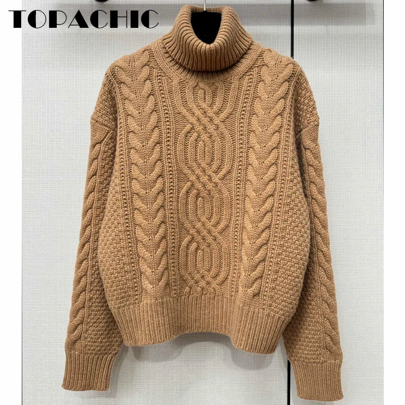 11.10 TOPACHIC Женский 100% кашемировый свитер водолазка с длинным рукавом трикотажный твист повседневный свободный пуловер