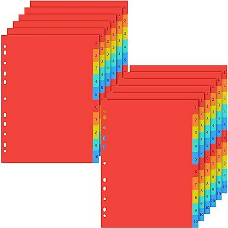 12 шт. 3 кольцевых скоросшивателя Симпатичные папки-скоросшиватели Разделители индекса Пластик, как показано на рисунке с многоцветными вкладками для офиса