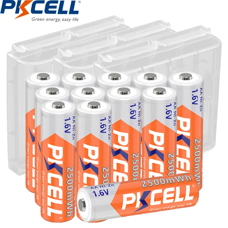 12Pc PKCELL 1,6 В AA NIZN батарея AA Аккумуляторная батарея 2 А батареи 2500 МВтч с 3 шт. AA Батарея Держатель Коробка для игрушек