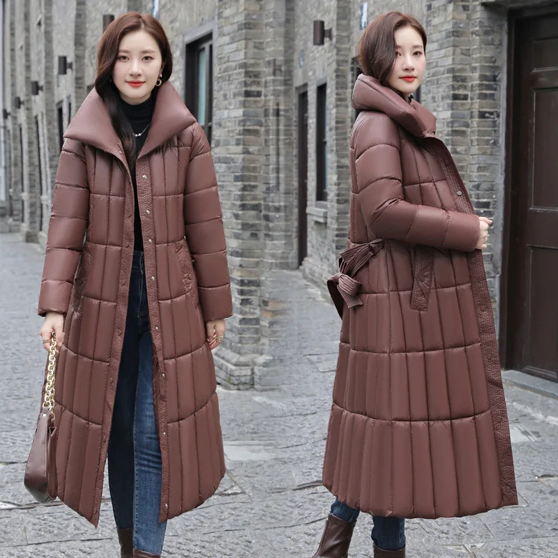 2023 Зимние женские пуховики Элегантное теплое стеганое пальто на шнуровке Женское стильное однобортное пальто средней длины N288