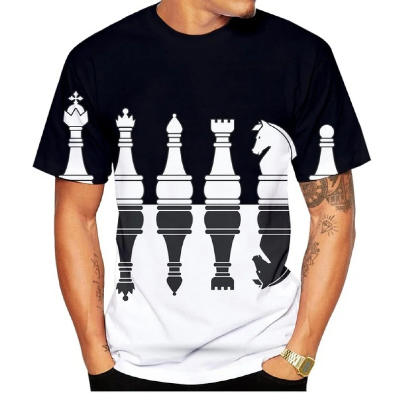 2023 Новая модная футболка с шахматным принтом 3D футболка с круглым вырезом и коротким рукавом Мужские топы