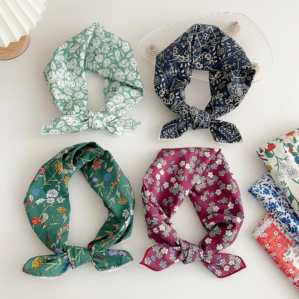 2023 Новые хлопковые льняные шарфы для женщин Модный маленький квадратный шарф с принтом Носовой платок Модный платок Хиджаб для женщин 58 см