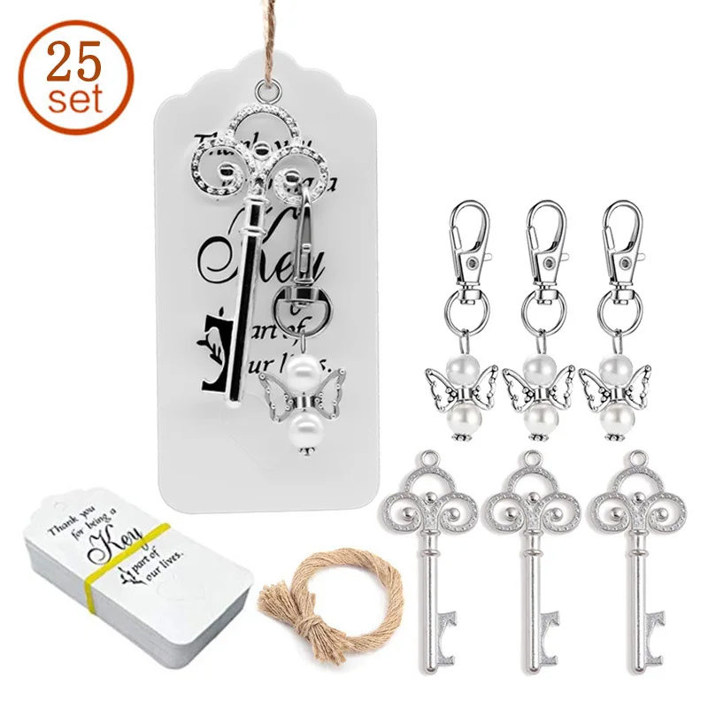 25 шт. Винтажный ангел кулон металлический брелок для ключей предпочитает открывалку для бутылок, антикварные подарки для свадебной вечеринки