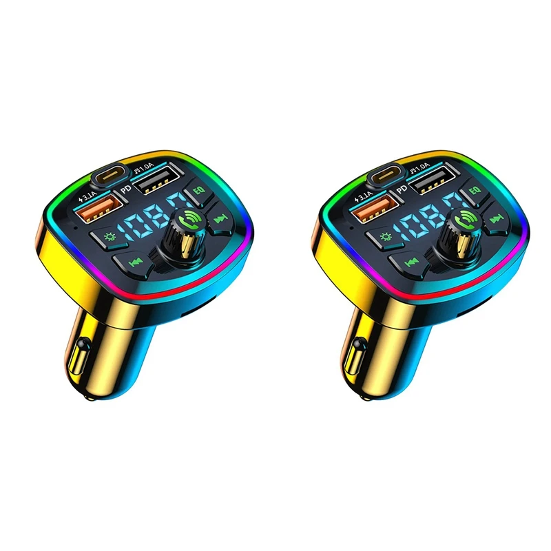 2X Автомобильный Bluetooth FM-передатчик Автомобильный Bluetooth MP3-плеер Двойной USB Автомобильное зарядное устройство с эквалайзером Атмосферная подсветка