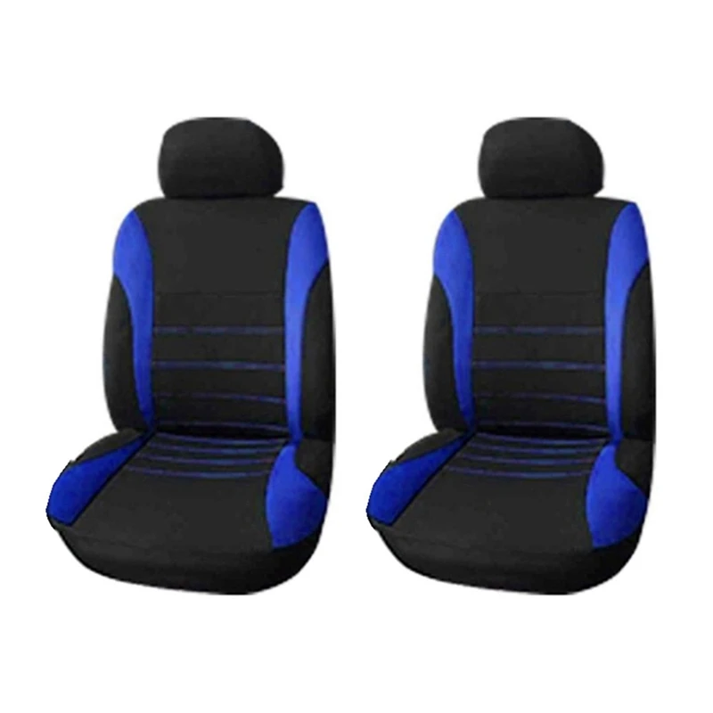 2X Чехлы на передние автомобильные сиденья Передняя подушка безопасности готова к спортивному ковшеобразному чехлу для сидений, комплект из 2 частей Автомобильные чехлы для сидений (черный + синий)