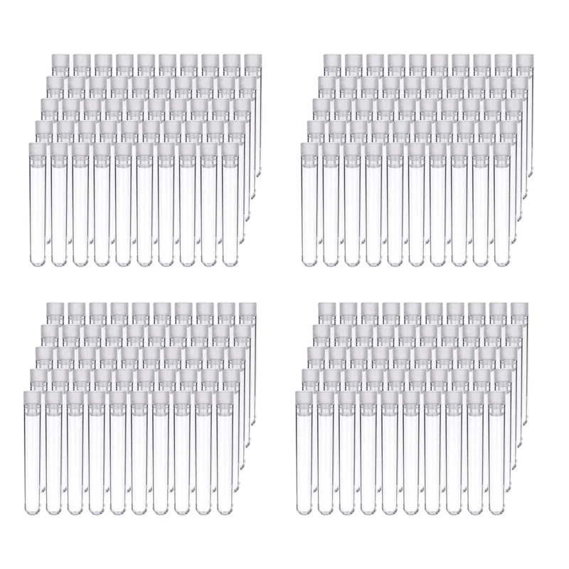 400 шт. Прозрачные пластиковые пробирки с белыми завинчивающимися крышками Контейнеры для образцов Бутылки Нажимные крышки 12X75 мм