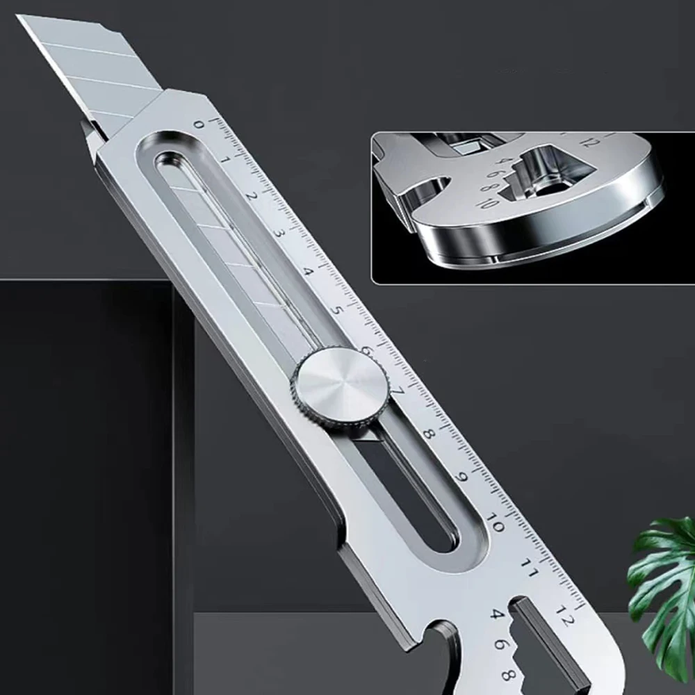 6 в 1 Многофункциональный нож из нержавеющей стали премиум-класса Дизайн заднего лома / Линейка / Открывалка для бутылок Нож для резки коробок Couteau Art Supplie
