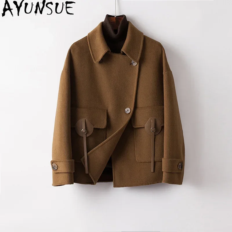 AYUNSUE 100% шерстяные пальто для женщин 2023 осень-зима короткая двусторонняя шерстяная куртка свободная повседневная уличная одежда Abrigos Mujer