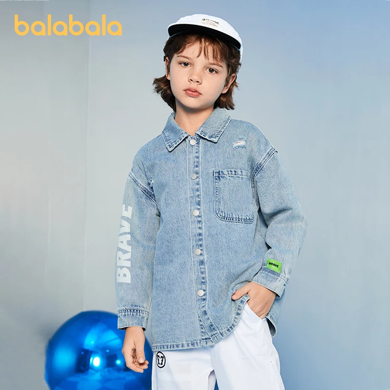 Balabala Toddler 2023 Рубашка для мальчиков Весенняя джинсовая куртка Хлопковый принт Топ Модная модная рубашка