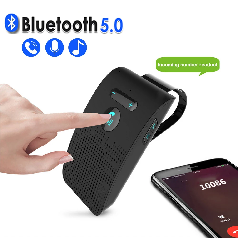 Bluetooth 5.0 Громкая связь Автомобильный комплект HIFI Динамик 2 Вт Беспроводной аудиоприемник MP3 Музыкальный плеер Шумоподавление Солнцезащитный козырек Зажим