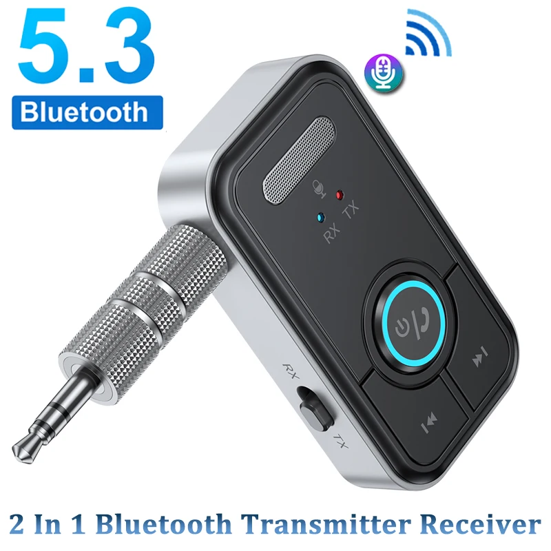 Bluetooth 5.3 AUX Беспроводной аудиоадаптер 2-в-1Приемник Передатчик 3,5 мм Разъем для проводных наушников ТВ Динамики Автомобильный MP3-плеер