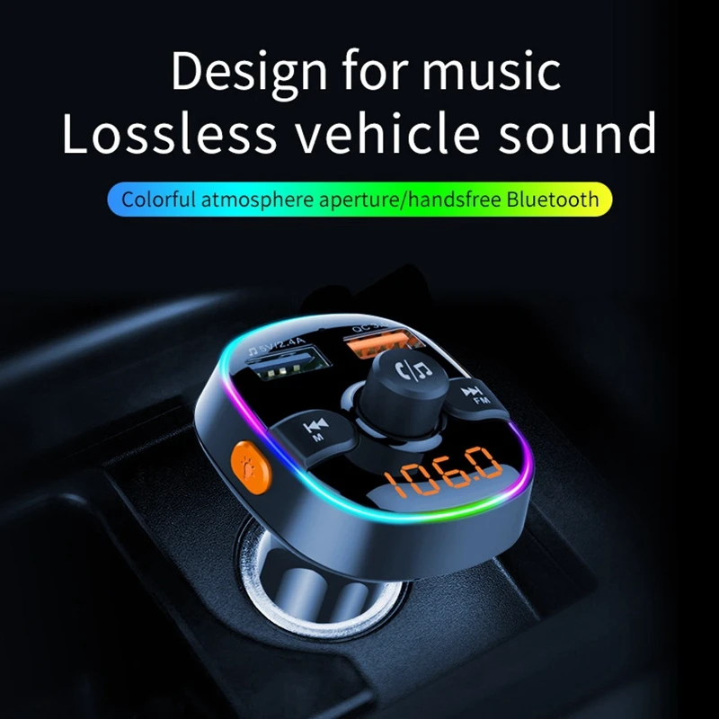 Bluetooth Автомобильный 5.0 FM Передатчик для автомобиля 12 В-24 В QC 3.0 Быстрая зарядка Громкая связь Звонок USB Аудио MP3 Плеер 7 Цвет Адаптер