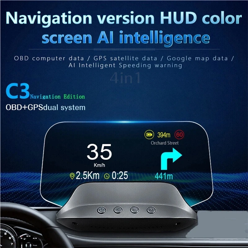 C3 Plus OBD2 HUD Автоматическая навигация Проектор GPS EOBD Спидометр Проекционный дисплей Автомобильные аксессуары Бортовой компьютер