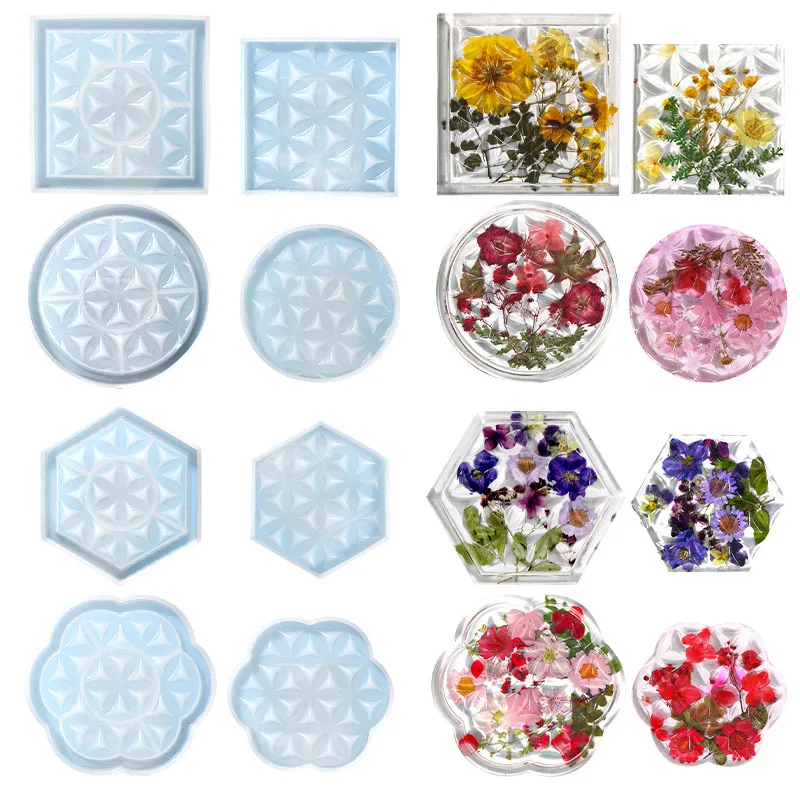 Creative Geometry Crystal Epoxy Resin Coaster Tray Molds Смоляные формы Аксессуары для изготовления Coaste Украшение офиса