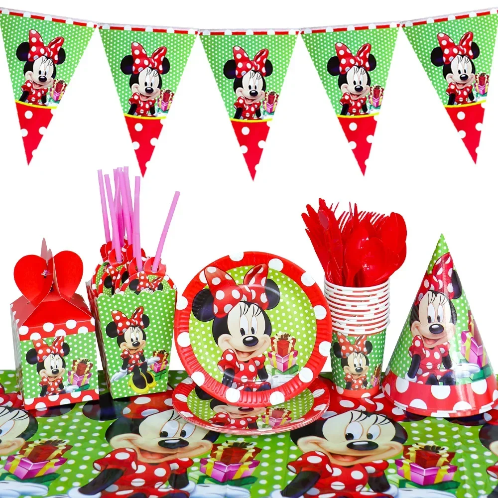 Disney Минни Маус Украшения для вечеринки по случаю дня рождения Одноразовая посуда Бумажные тарелки Салфетки Подарочные пакеты Детские принадлежности для вечеринки по случаю дня рождения