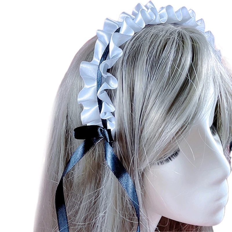 F42F Элегантный плиссированный кружевной бант в форме обруча для волос для мытья лица держатель для волос косплей вечеринка костюм головной убор для детей