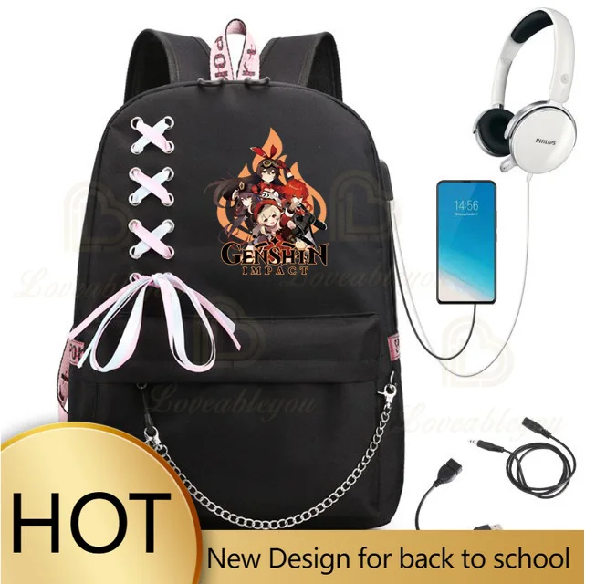 Genshin Impact Рюкзак Детские школьные сумки для мальчиков и девочек 14-дюймовый школьный портфель Большая сумка для книг Mochila Лучший подарок