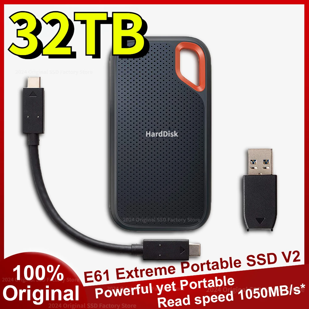 HardDisk Extreme Портативный твердотельный накопитель V2 1 ТБ 2 ТБ Внешний твердотельный накопитель USB 3.2 Type-C Жесткий диск, совместимый с ПК Mac TV Телефонный диск