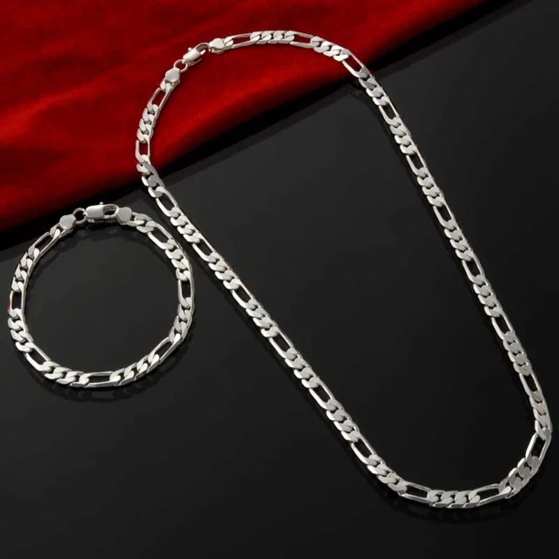HSZSHOP 925 Посеребренная цепь 4 мм для мужчин и женщин браслет ожерелье ювелирных изделий набор леди рождественские подарки подвески свадьба