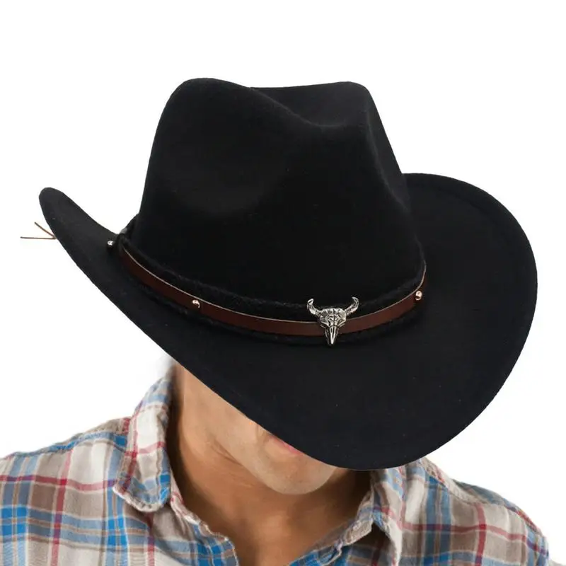 Indiana Ковбойская шляпа Solid Outback Ковбойская шляпа с ремешком Монохромные фетровые шляпы райдера Модные аксессуары для мужчин и женщин