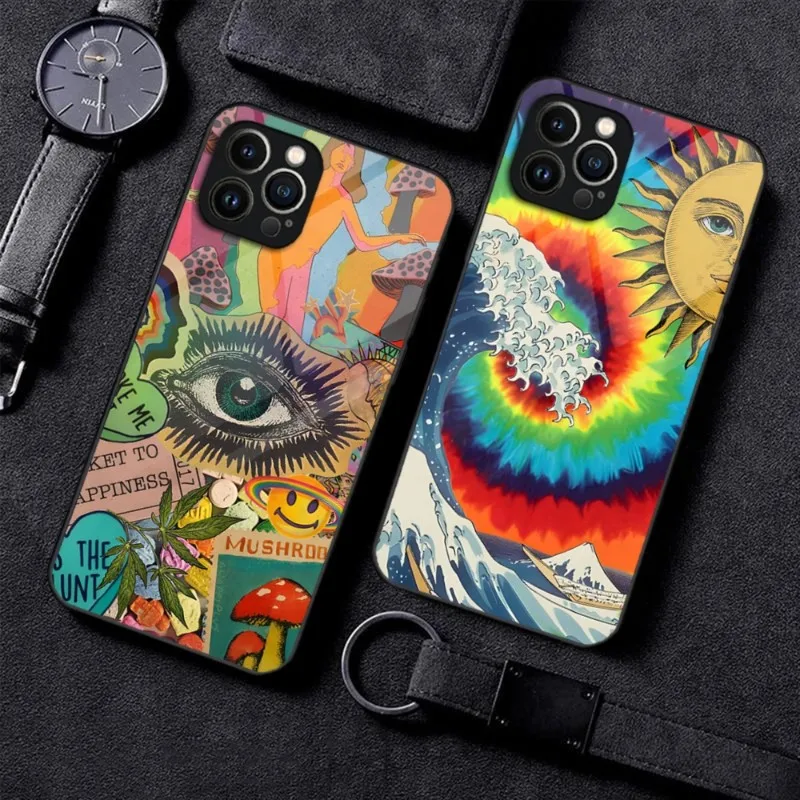 Indie Hippie Art Чехол для телефона 2023 Горячее закаленное стекло для IPhone 14 13 12 11 Pro XS Max Mini X XR 8 7 6s Plus SE2020 Чехол