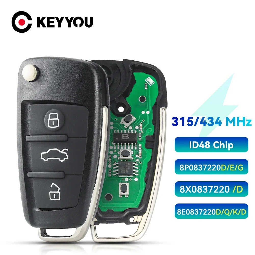KEYYOU Автомобильный дистанционный ключ для Audi A3 S3 TT A4 S4 2005-2013 годов Номер детали 8P0837220D 434 МГц 48 Чип Авто Смарт