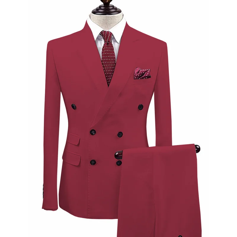 Lansboter Wine Красный мужской костюм 2 шт. Высококачественная облегающая формальная одежда, подходящая для делового банкета, рабочей куртки, брюк