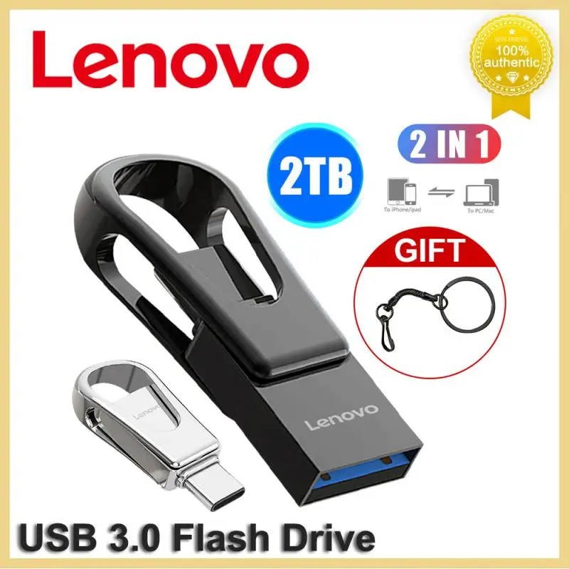 Lenovo 2 ТБ 1 ТБ TYPE-C USB флэш-накопитель OTG 2-IN-1 USB 3.0 Высокоскоростной флэш-накопитель 128 ГБ USB C Флэш-карта памяти для ноутбука / ПК