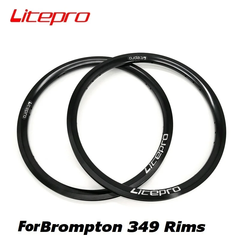 Litepro для складных велосипедных дисков Brompton 349 16x1-3 / 8 Алюминиевый сплав с двойными стенками Глянцевый полностью черный клапан Schrader
