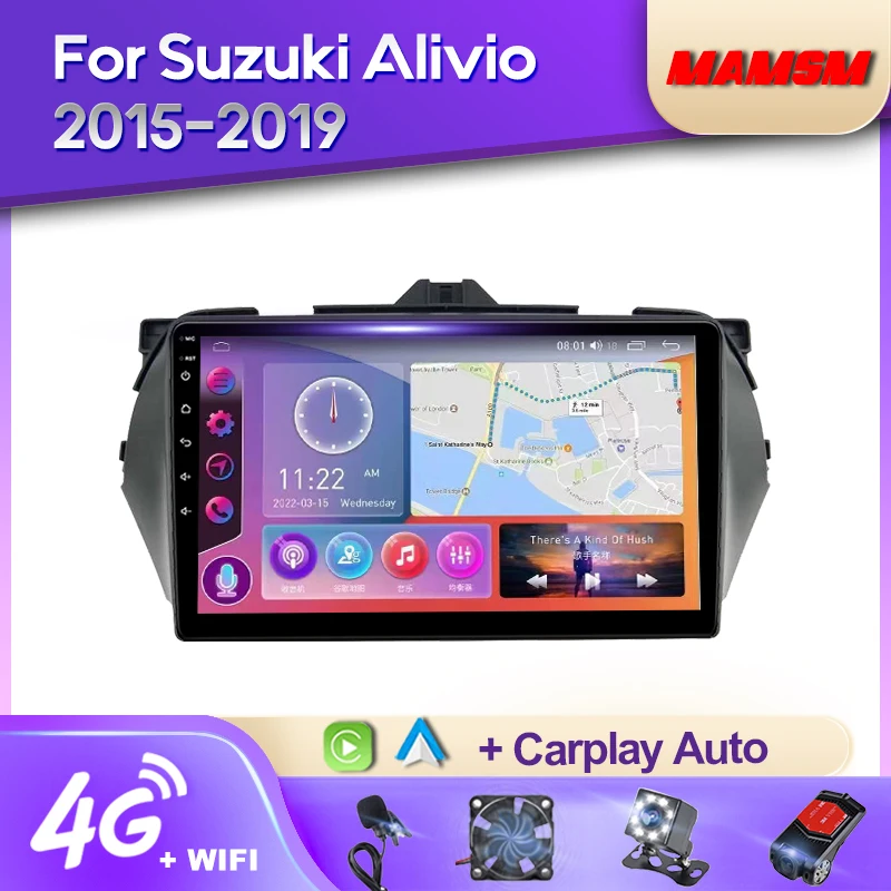 MAMSM Android 12 2K Автомагнитола для Suzuki Alivio 2015 2016 2017-2019 Мультимедийный плеер Навигация Стерео 4G GPS Carplay Autoradio