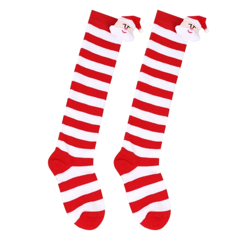 N80C Дети Рождественские Чулки Фестиваль Выше Колена Носки Длинные Носки Дышащие Эластичные Полосатые Носки Санта-Клауса для детей 6-10 лет