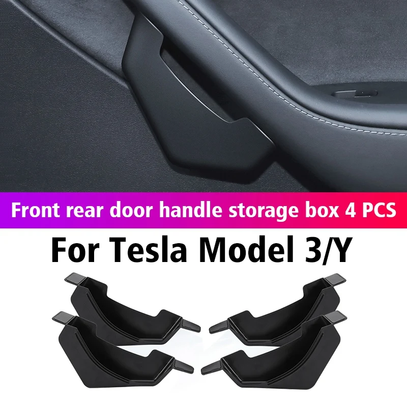 NEW-4Pcs Автомобильная дверь Боковая коробка для хранения Внутренняя ручка Лоток Органайзер Держатель Коробка Для Tesla Model 3 Model Y