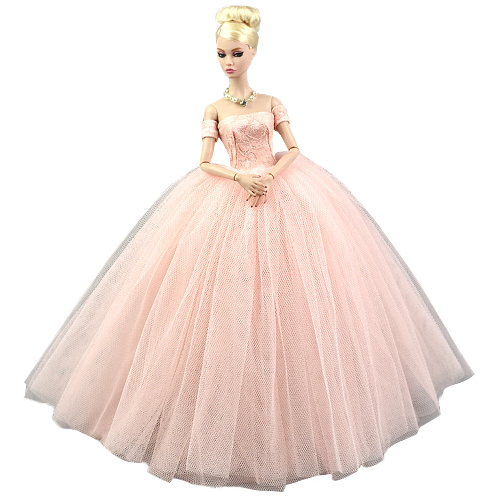 NK Официальный 1 шт. Розовое свадебное кукольное платье Принцесса Вечерняя вечеринка Бал Длинное платье Юбка Свадебная фата Одежда для куклы Барби TOY