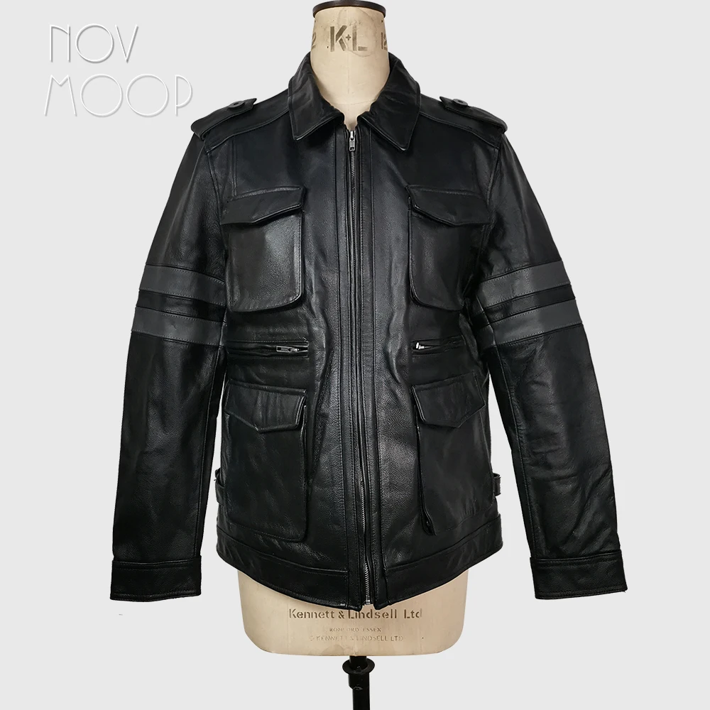 Novmoop натуральная кожа высококачественная толстая мужская куртка из воловьей кожи спортивный стиль декор с четырьмя большими карманами последний цельный клиренс C8
