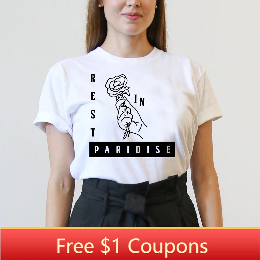 Paridise Цветок Графические футболки Белый хлопок Повседневные женские топ&Tees Harajuku Летние женские футболки на заказ Модный стиль одежды