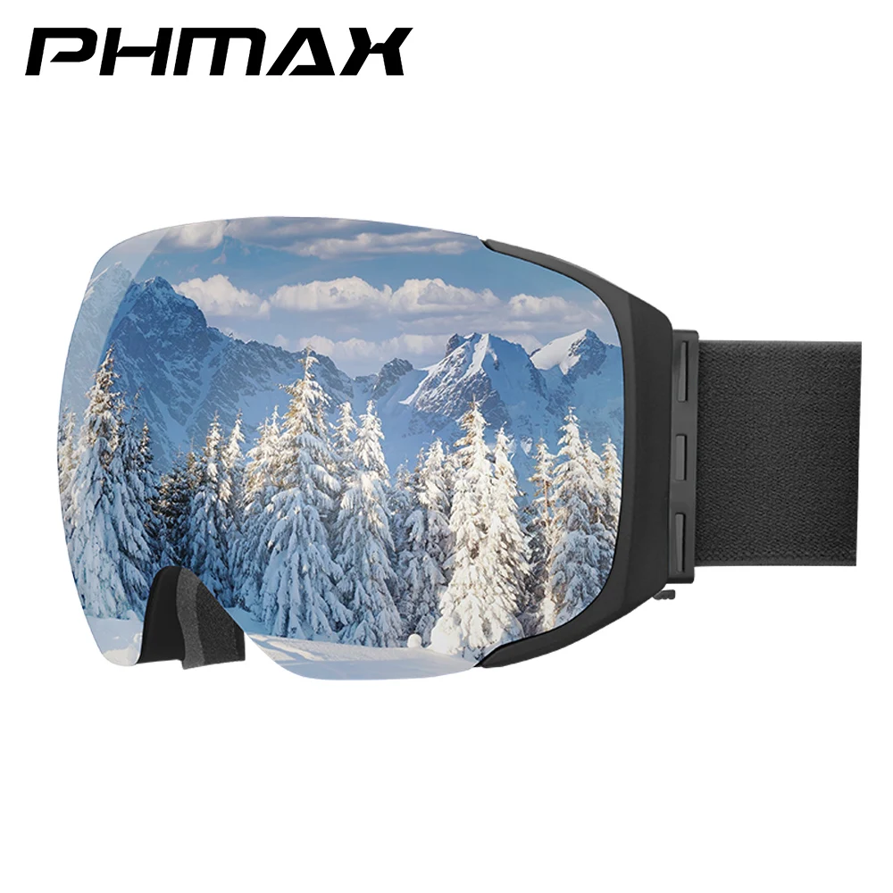 PHMAX Лыжные очки Безрамочная защита UV400 Зимние магнитные очки для катания на лыжах Снежные очки Сменные линзы для мужчин и женщин