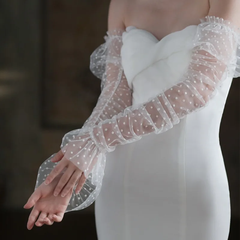 Polka Dot Длинное свадебное платье с рукавами Свадебные фотоаксессуары оптом