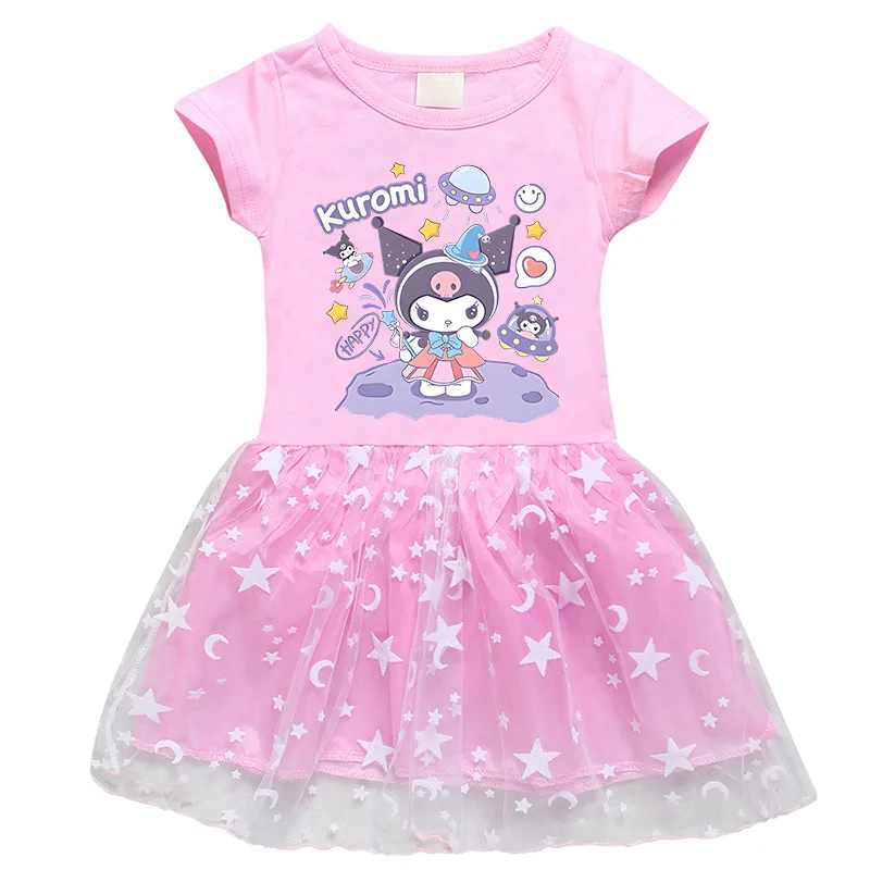 Sanrio Hello Kitty Kuromi My Melody Cinnamoroll Корейский стиль Платье для девочек С коротким рукавом Летние платья для девочек Cartoon Princess