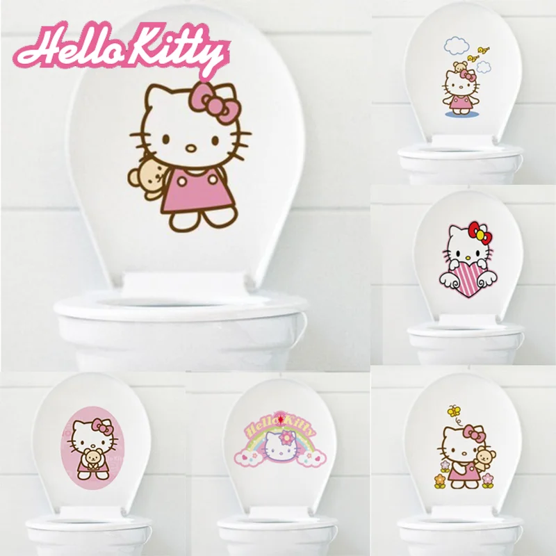 Sanrio Hello Kitty Туалетная наклейка Симпатичный аниме DIY Ванная комната Украшение дома Мультфильм Водонепроницаемый Креативный ПВХ Настенные художественные наклейки