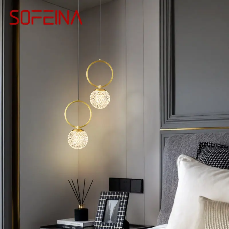 SOFEINA Современная медная подвесная лампа Светодиодная золотая латунная люстра Простой и классический креативный декор для прикроватной тумбочки домашней спальни