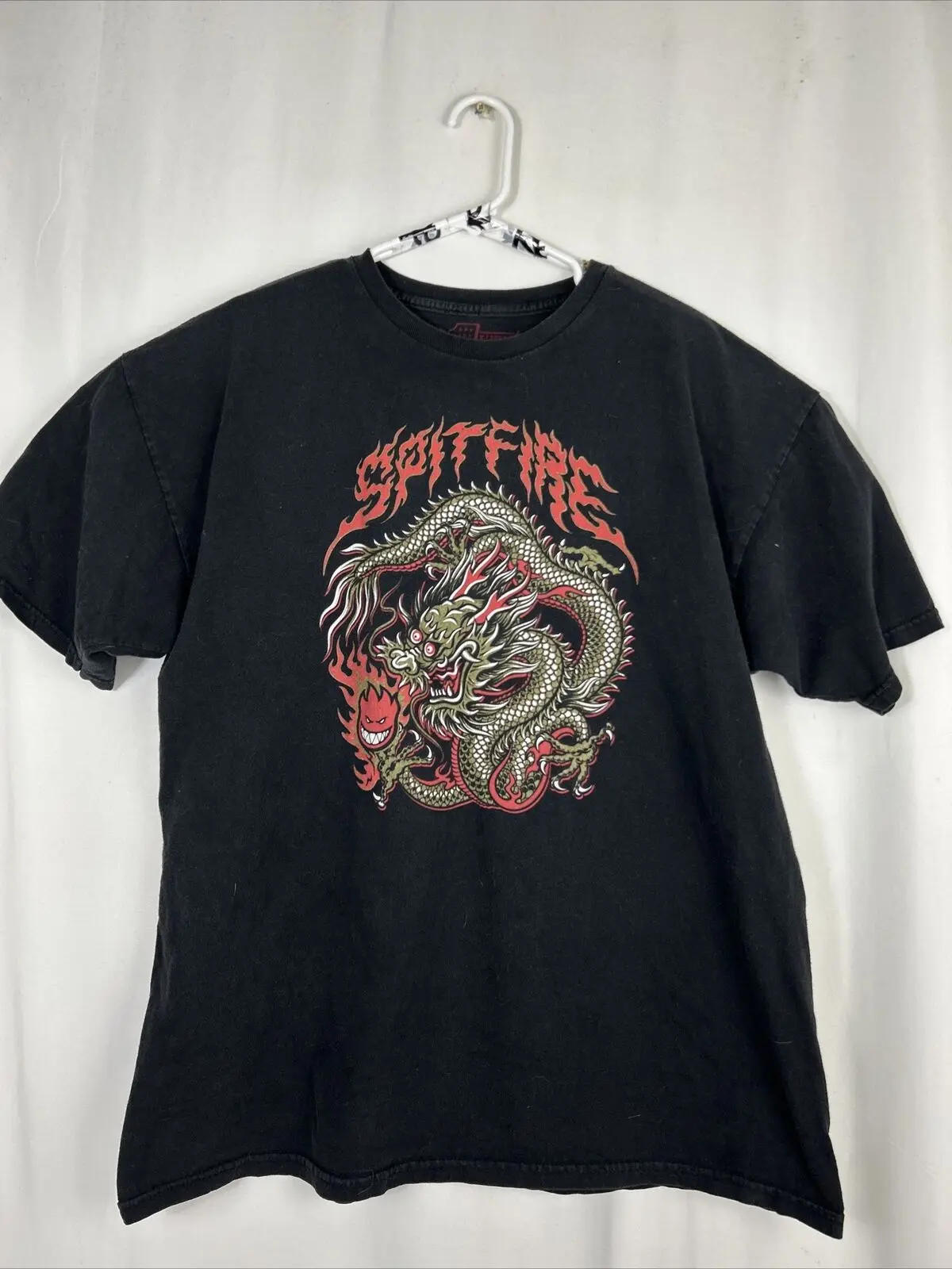 Spitfire Мужская футболка XL с коротким рукавом Черный красный дракон с длинными рукавами