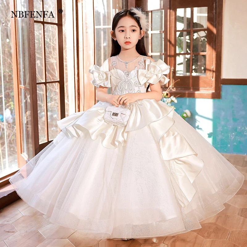 Stain Solid Big Bow Свадебные платья для вечеринки для цветочницы 2022 года с пышными рукавами для детей на день рождения принцессы бальное платье