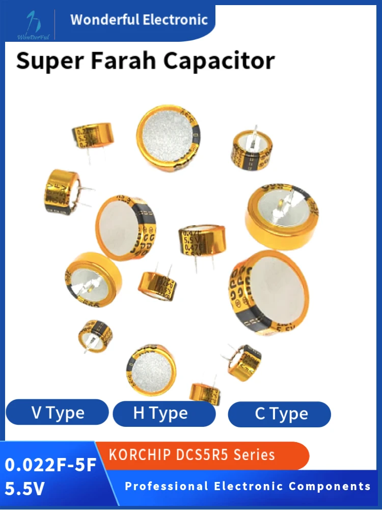 Super Farah Конденсатор Суперконденсатор Транспортное средство Двухслойный конденсаторный регистратор 5,5 В 0,1 F DCS5R5104CF тип C