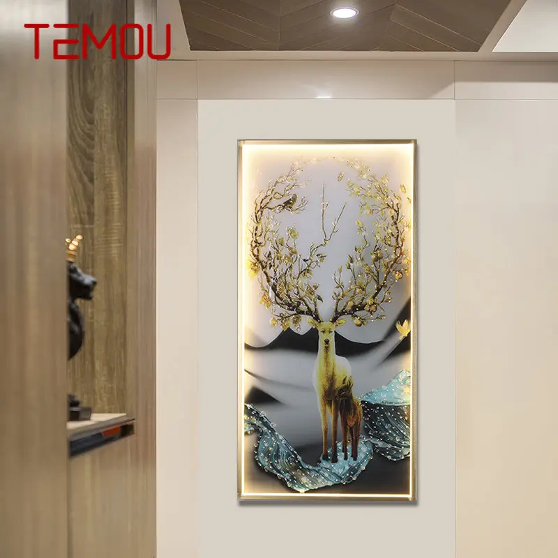  TEMOU Настенные бра Лампы Современная фигура оленя Светодиодный прямоугольник Настенная роспись Креатив для дома