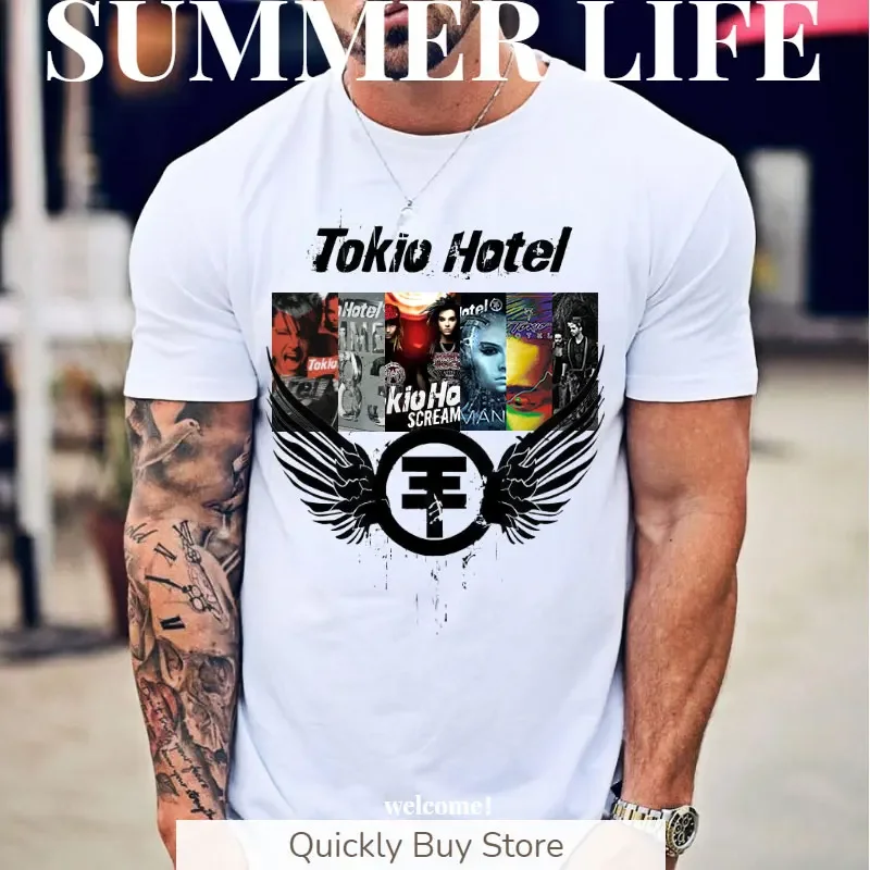 Tokio Hotel Футболка Группа Музыка Y2K Эстетическая детская футболка 2000-х годов Уличная одежда с коротким рукавом Лето Kaulitz Top Tee Harajuku Y2k Одежда