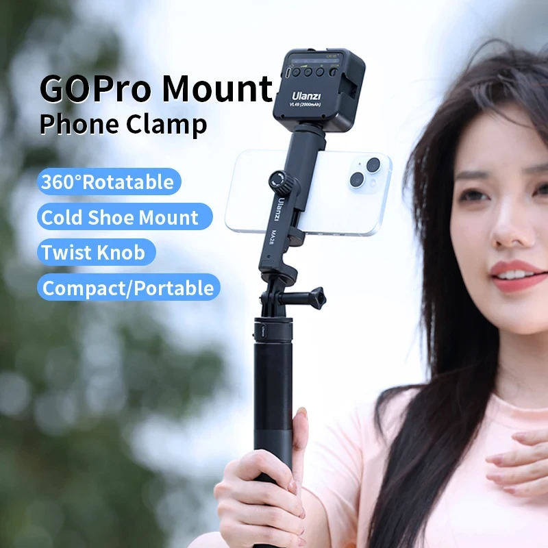 Ulanzi MA28 Gopro Mount Phone Clamp Вертикальный горизонтальный держатель для телефона Gopro Phone Vlog Съемка на 360° Вращающийся на 360°