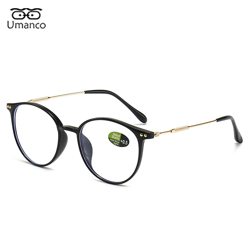 Umanco Элегантные сверхлегкие круглые очки для чтения для женщин и мужчин Очки для дальнозоркости с защитой от синего света Готовый рецепт +0.5+1.0
